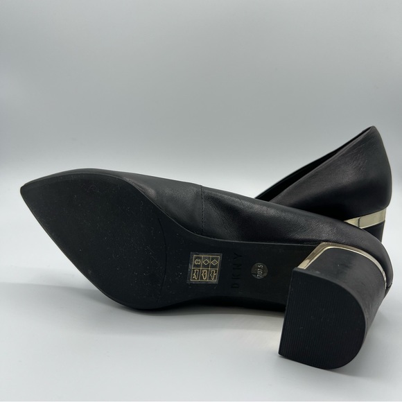 DKNY Black Leather Block Heels Pointed Toe Pumps US Size 7 - Picture 5 of 10